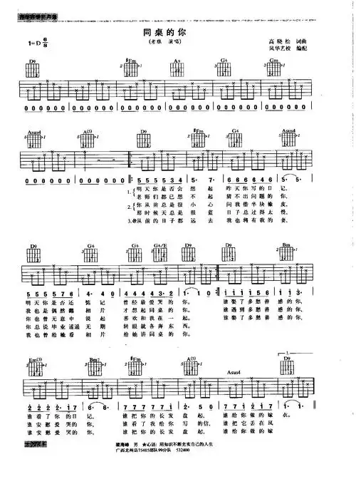 求同桌的你吉他谱 要那种几线几品的 我是个新手刚学几天