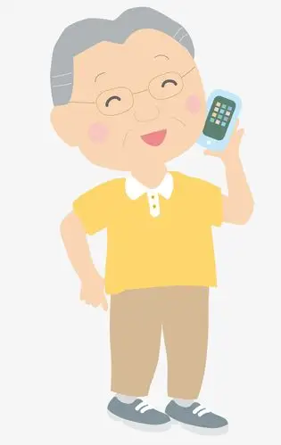 卡通手绘点电话的老人