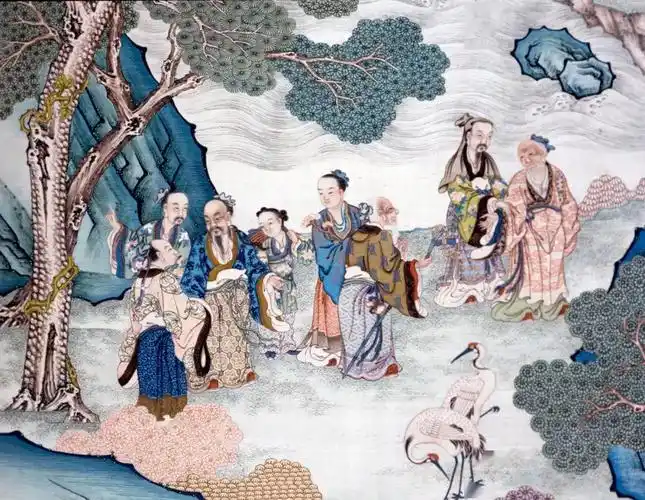 绘画流失在美的十八罗汉群仙聚会图