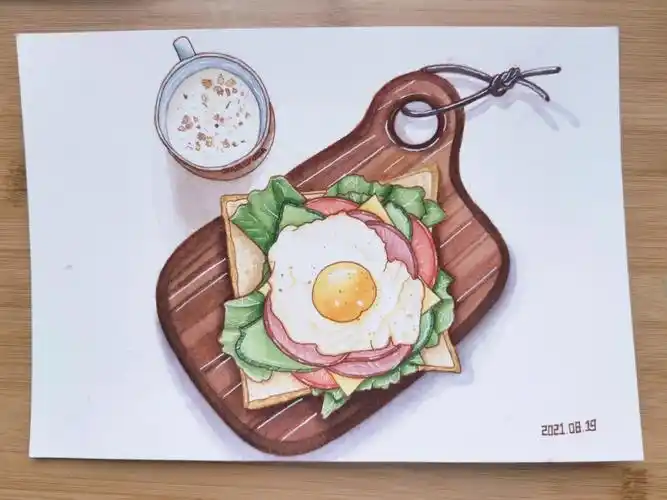 写生水彩美食——荷包蛋早餐(附过程)