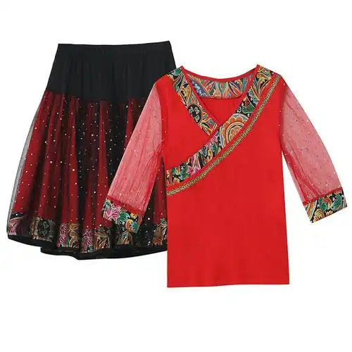 广场舞服装新款套装裙子套古典舞民族风舞蹈服表演出服-阿里巴巴