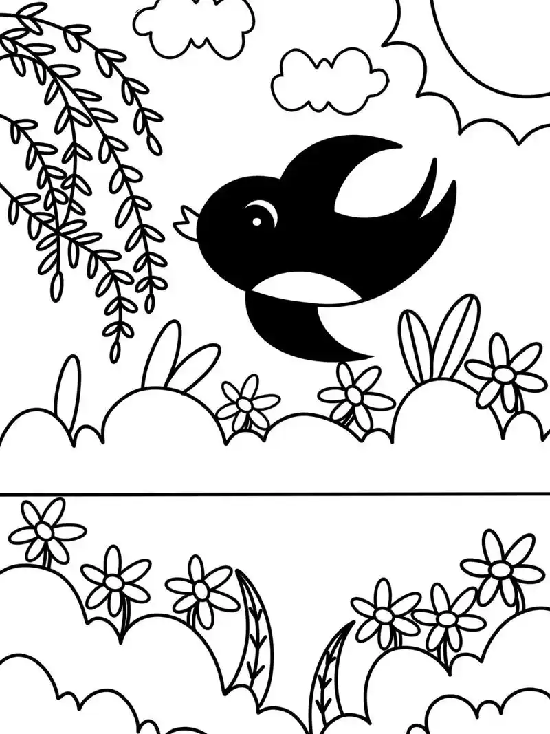 春天主题画 儿童画 简笔画 创意画 线稿 #创意美术儿童画# #儿童简笔