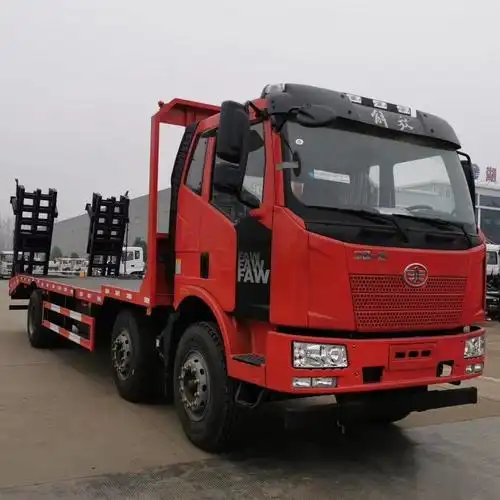 长轴距 大马力前四后四平板运输车 可拉20吨挖掘机平板拖车带货箱图片