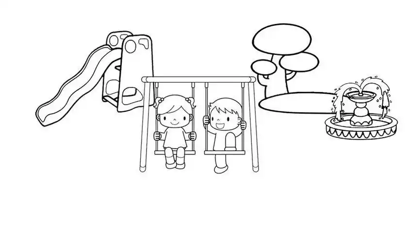 画小朋友在公园里玩简笔画