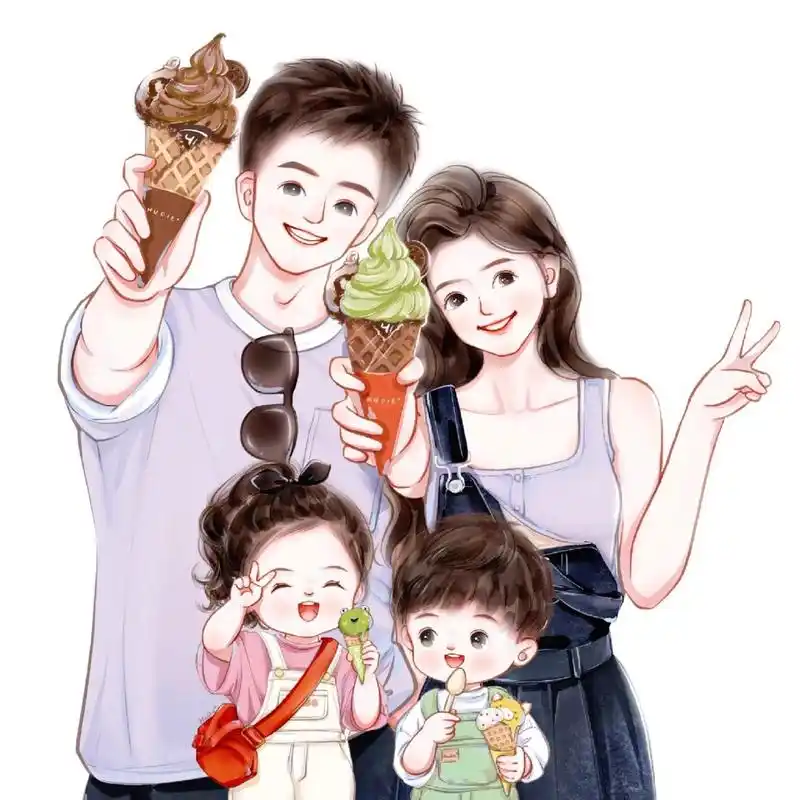 一家四口亲子头像,一儿一女,你留言我作图 #小红书自带滤镜##微信头像