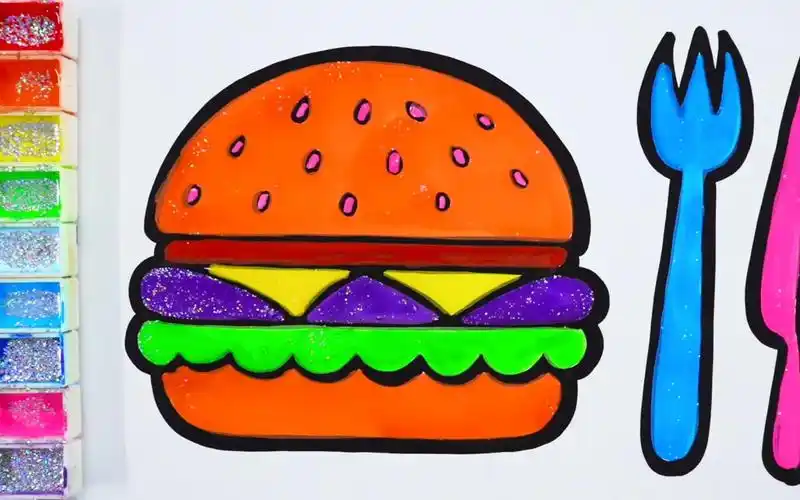 早餐大汉堡儿童绘画小学生兴趣培养上色艺术亲子简笔画