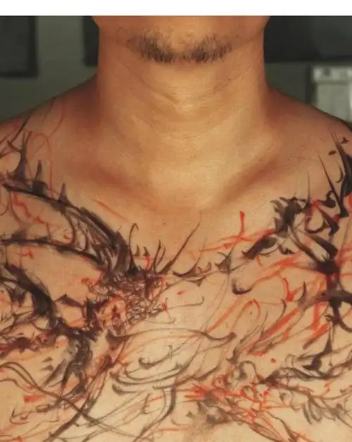 龙纹身图片_胸部新传统纹身图案