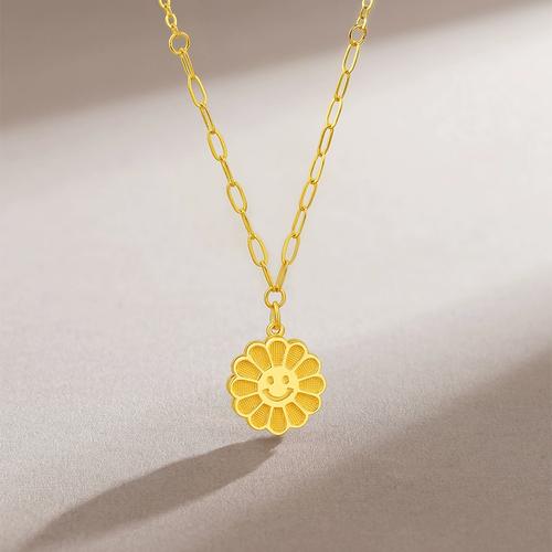 周六福5g黄金项链计价女款足金太阳花链坠小金花套链颈饰圣诞礼物