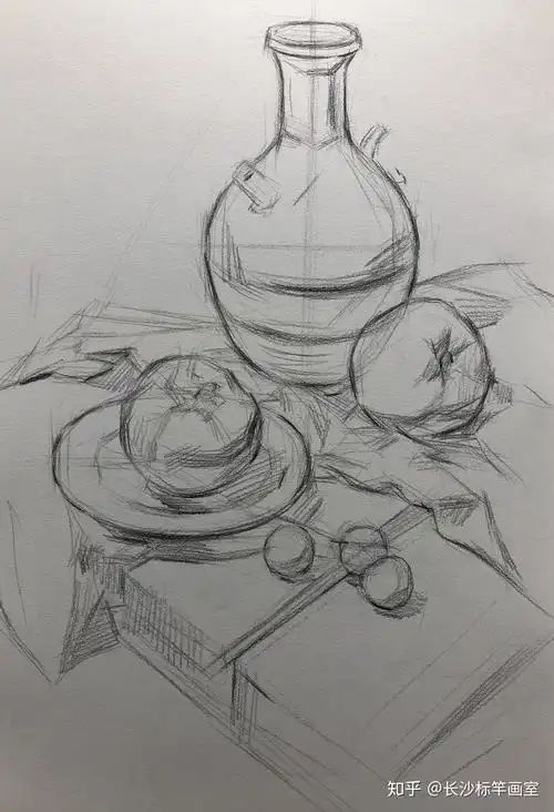 【静物素描】美术中考带水果,盘子的组合示范教程 - 知乎