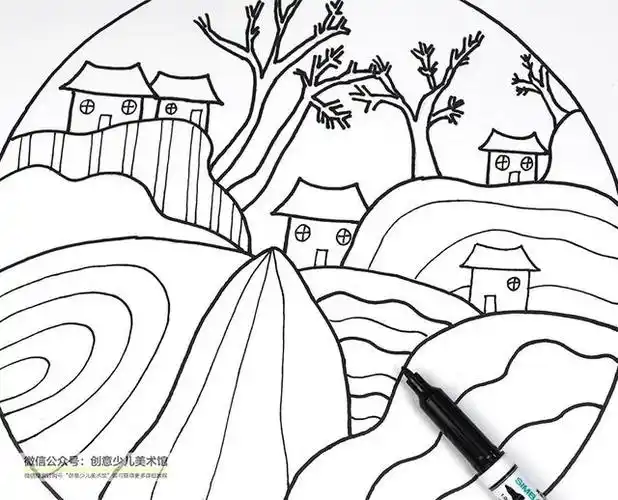 风景画作品,风景画作品集(儿童画教程,美丽的乡间风景)