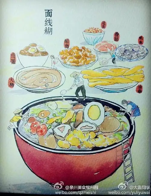 漫画版#泉州美食#[心]面线糊润饼菜. 来自泉州美食爆料圈 - 微博