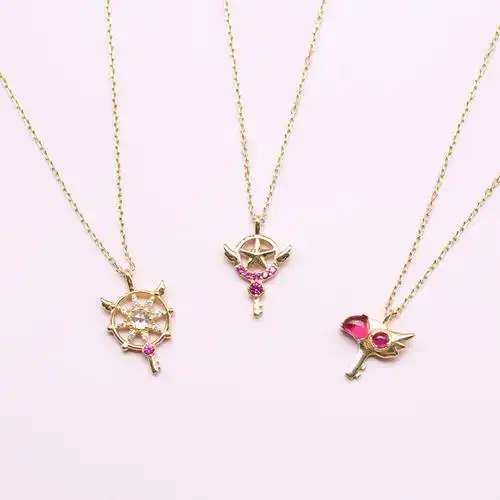 日本首饰samanth* 925纯银魔卡少女小樱项链 镀10k金魔法钥匙项链