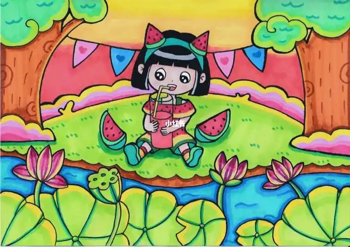 夏天儿童画