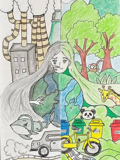 《保护地球》《万物新生》《行动,行动》《共筑家园》手工作品《保护