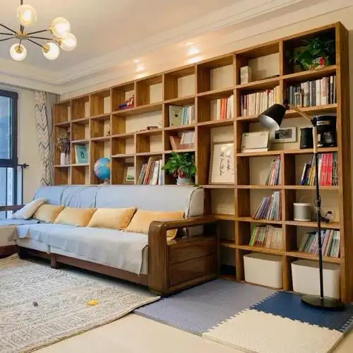 书架榆木定制松木家用客厅落地实木书柜满墙书架