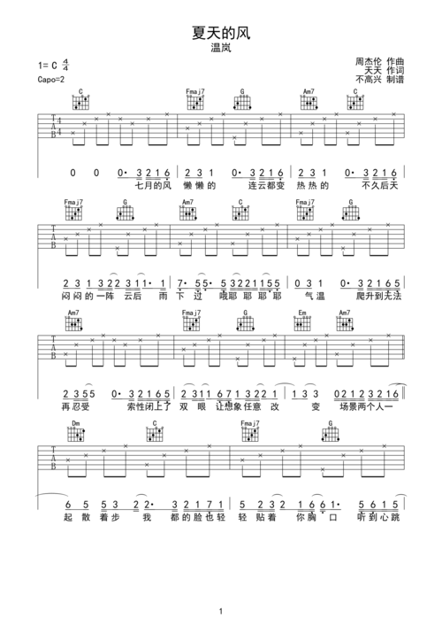 温岚夏天的风吉他谱