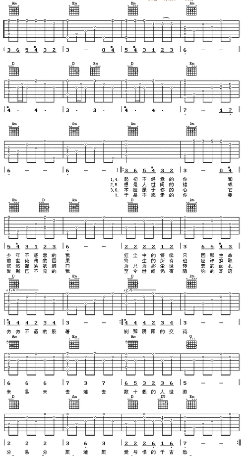 滚滚红尘吉他谱 第1页