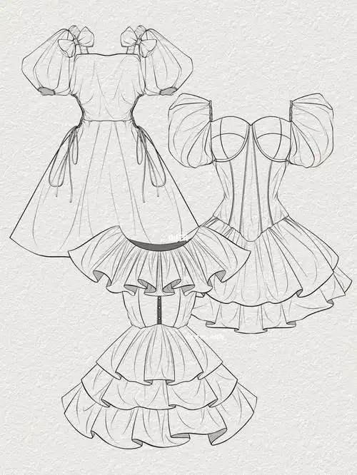 服装设计手绘连衣裙法式复古风