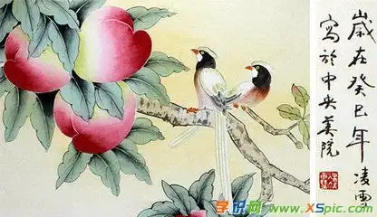 国画桃子图片大全_国画桃子作品欣赏
