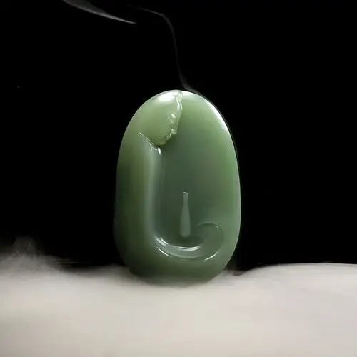 范德龙玉雕工作室作品 和田玉碧玉悟道挂件