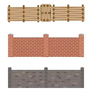不同设计的围墙和大门的孤立矢量照片