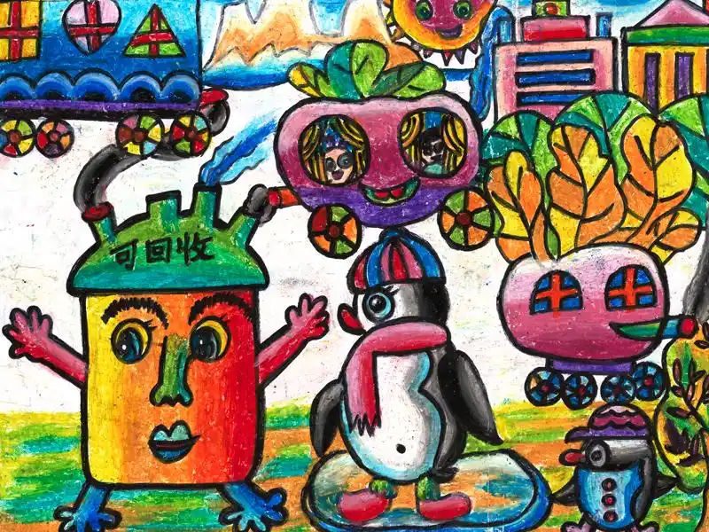 图为中国儿童环保教育计划获奖作品.
