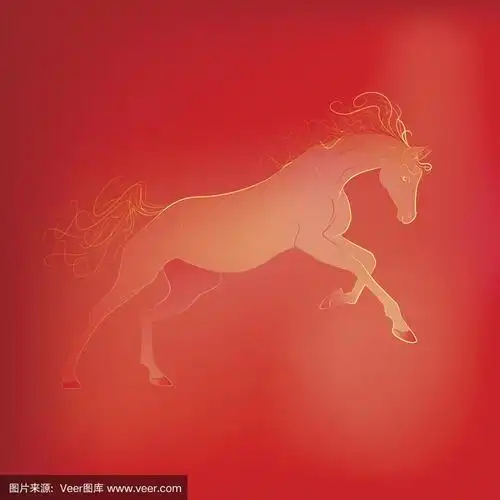 明亮的发光矢量插图的一匹奔腾的马.多汁的黄红色背景