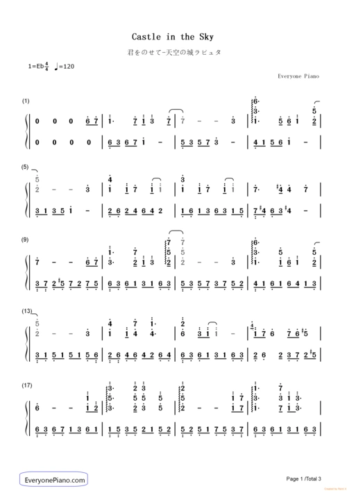 天空之城双手简谱