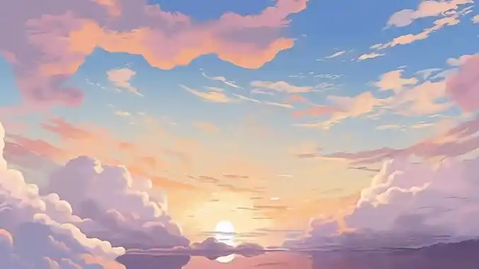 水彩插画治愈唯美天空插画云海梦幻温暖唯美桌面壁纸落日余晖