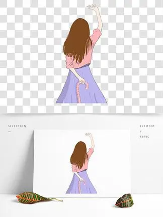 手绘卡通挥手再见的长发 i>美 /i> i>女 /i> i> i>背 /i> /i> i> i>影