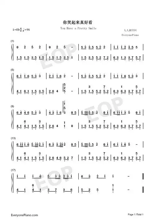 你笑起来真好看像春天的花一样抖音神曲双手简谱预览1