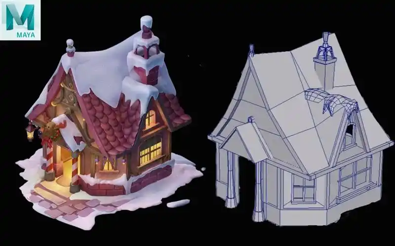 【maya场景建模】简单卡通小雪屋制作,场景初阶建模案例,学会就能熟练