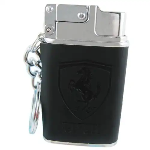 酷宝礼坊创意充气打火机 钥匙扣 黑色法拉利案打火机 仿皮面打火机