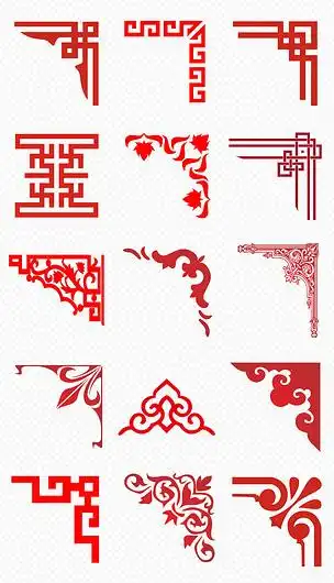 新中式古典花纹花边红色边框外框png素材