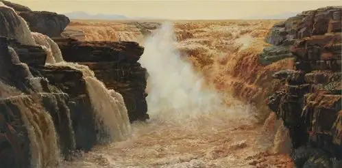 张行彦《壶口瀑布》布面油画120×60cm 2017年▲张鸿飞《少数民族