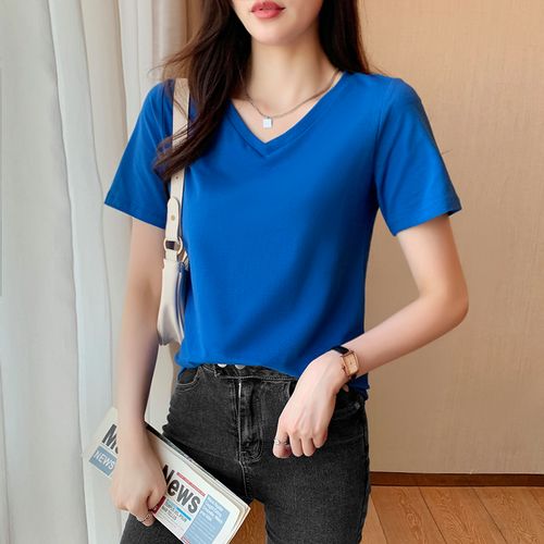 宝蓝色宽松t恤女短袖