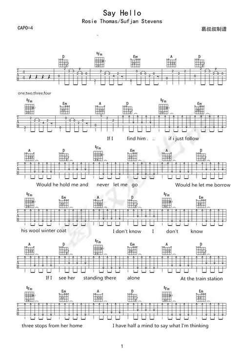sayhello吉他谱thomassufjanstevens弹唱谱