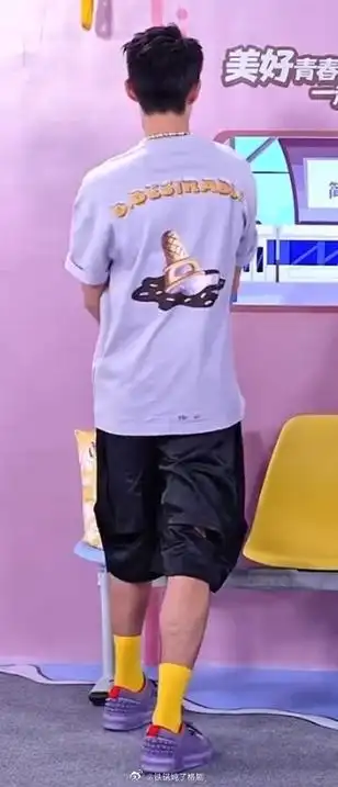 王鹤棣紫色半袖##王鹤棣黄色袜子