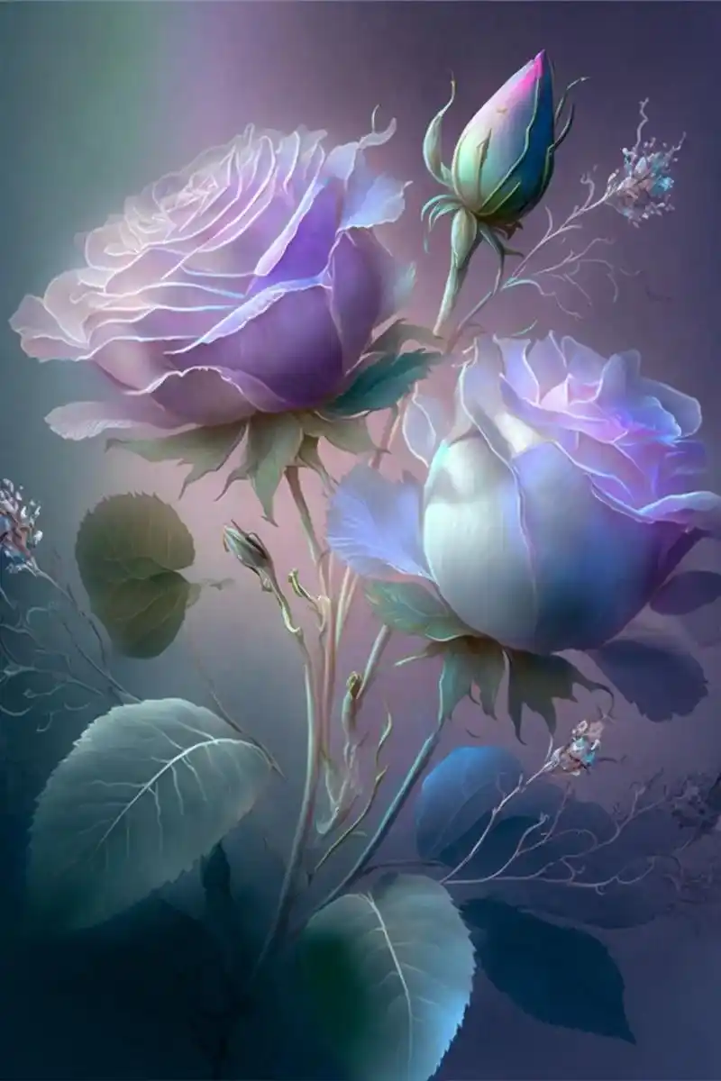 几朵盛开的淡紫色玫瑰花!#图文伙伴计划 #ai绘画 - 抖音