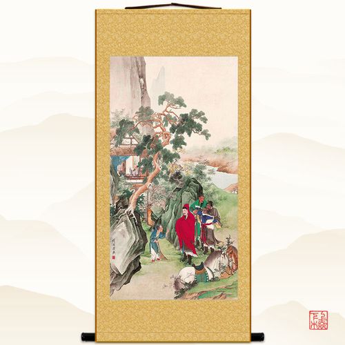 三顾茅庐图 三国人物画像 刘备关羽 张飞诸葛亮装饰字画卷轴挂画