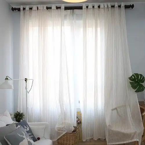 现代白色透明窗帘豪华条纹设计窗户厕所厨房窗帘客厅卧室黄色薄纱