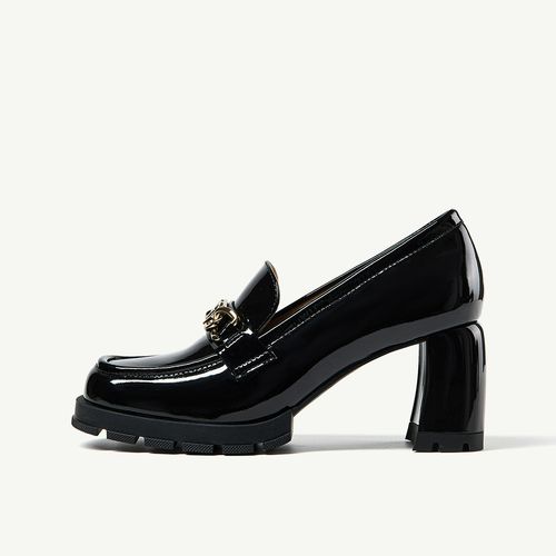 漆皮真皮女鞋春2024新款圆头法式粗高跟单鞋女英伦小皮鞋乐福鞋女