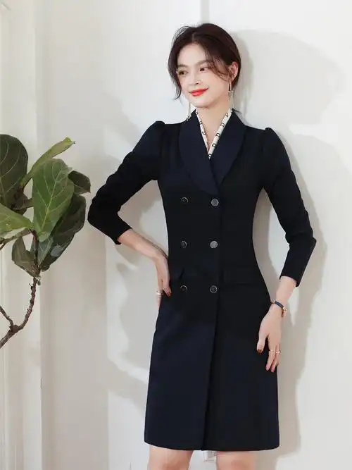 高端双排扣西装连衣裙女职业装气质工作服2021秋冬工装裙子女装厚