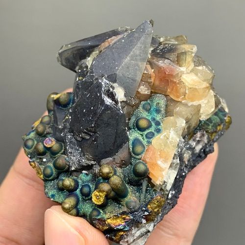 gmay 彩色 黄铜矿 方解石 天然矿物晶体 矿石标本原石观赏收藏摆件