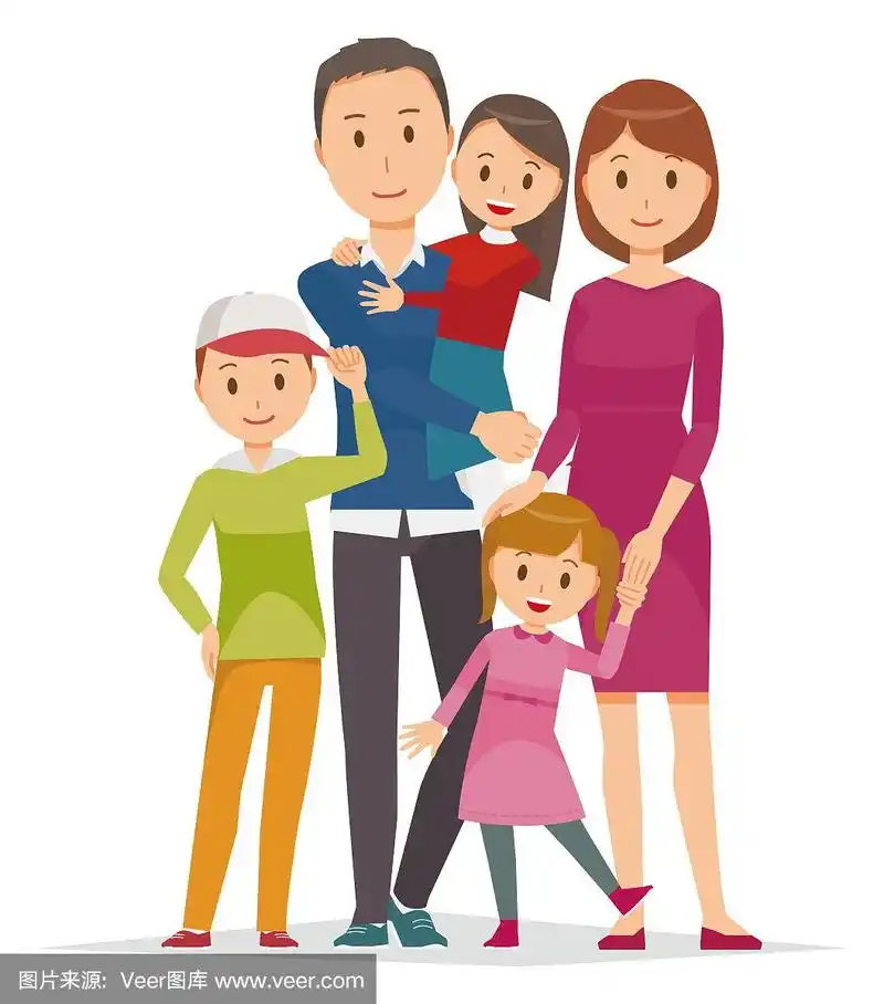 家庭插图- 5人家庭在冬天