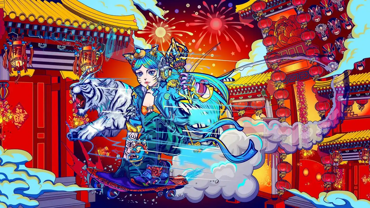 原创插画 #遇见艺术 #萌虎拜年 #王云飞插画艺术 #国潮 - 抖音