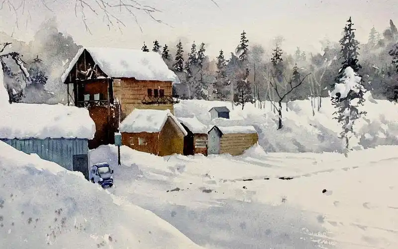 【水彩】北海道旭川大雪山雪景-快进 原速讲解～祝食用愉快