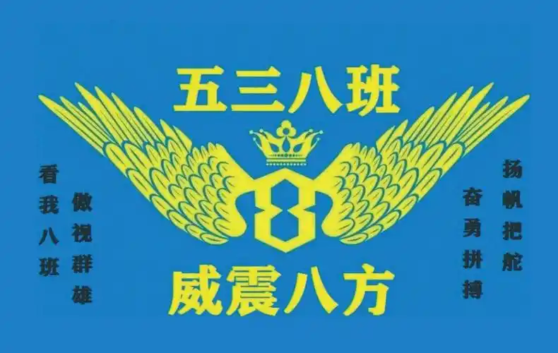 538班高二年级8班班班旗图案班旗设计者:张浩设计说明:蓝色代表青春和