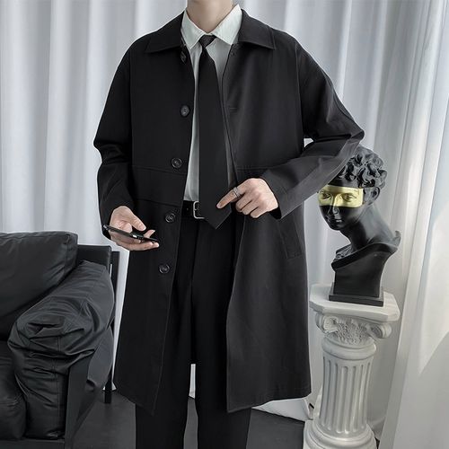 2022春秋新款中长款风衣男休闲百搭帅气潮流港风日系宽松西装外套
