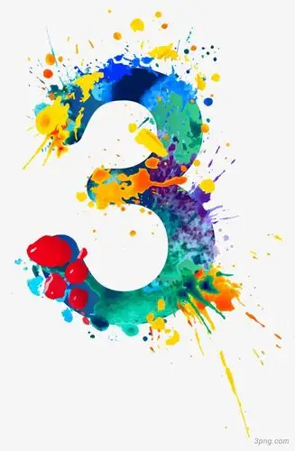 水彩数字3png素材透明免抠图片艺术字集
